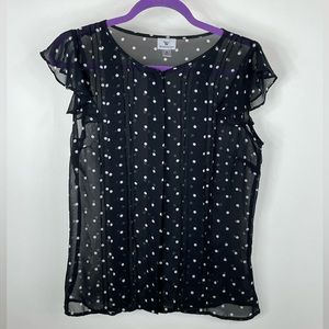 Worthington Sheer Black and White Polka Dot Top - Medium